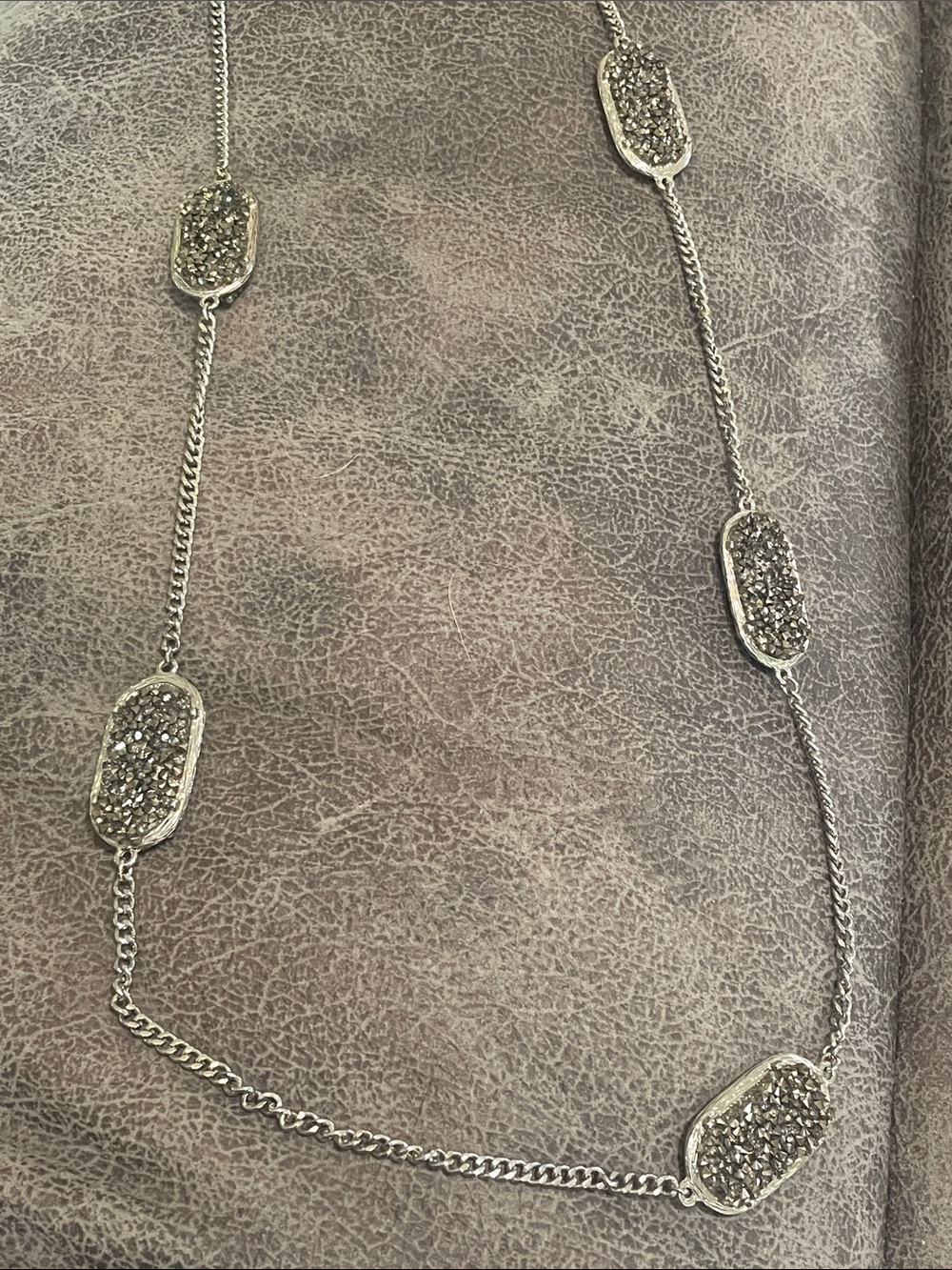 Silver Tone Long Necklace with Pavé Druzy Accents Vintage